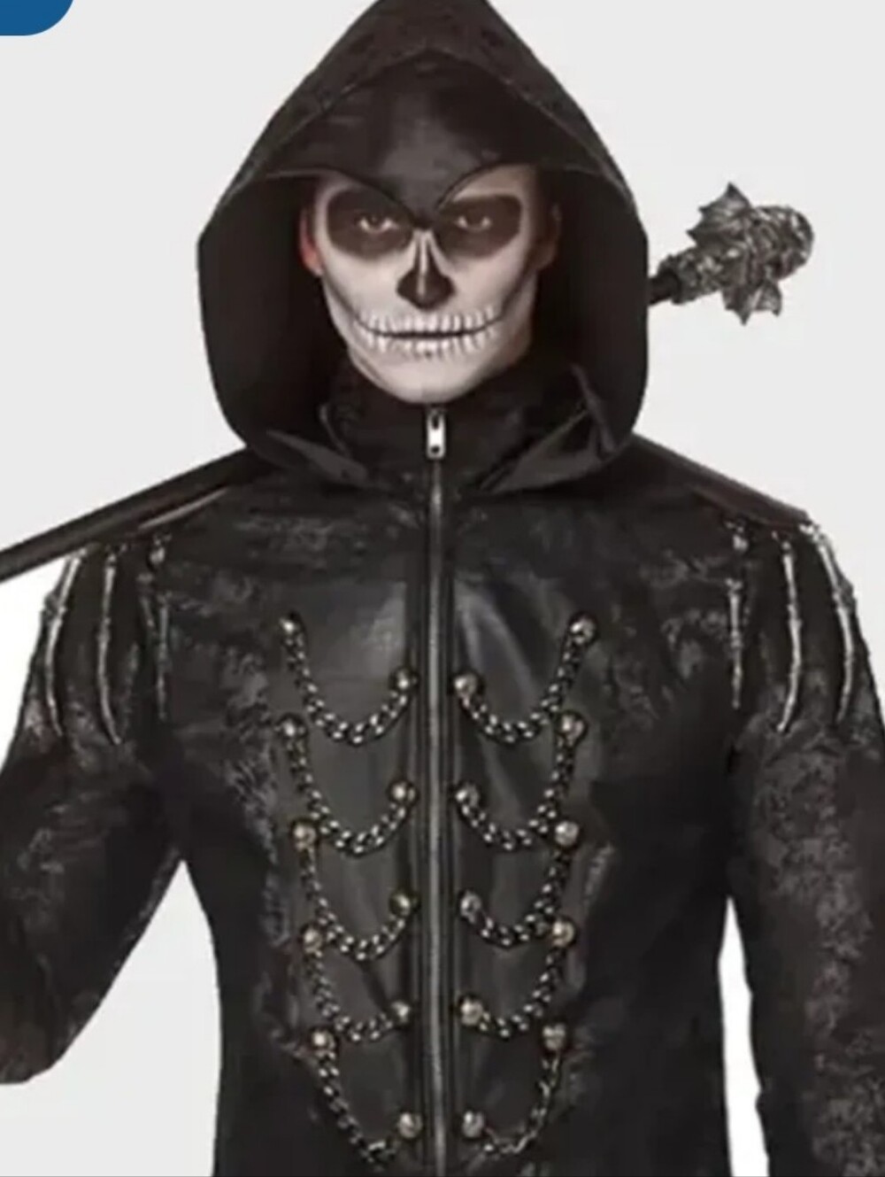 Men's Black Skeleton Royalty Long Coat with Details Size XL